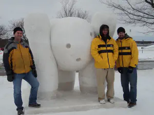 thumbnail of Bowling Ball and Pins snow sculpture