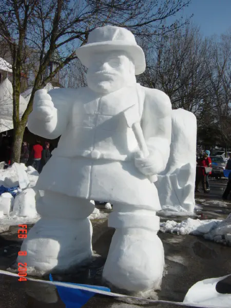 Cartoon Firefighter snow sculpture