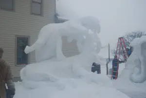 thumbnail of Deer Fighting snow sculpture