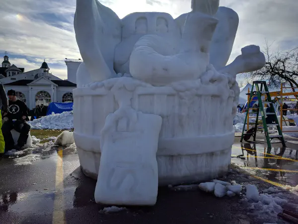 Elephant in a tub snow sculpture