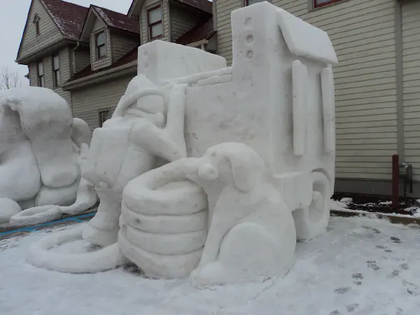 Firefighter snow sculpture