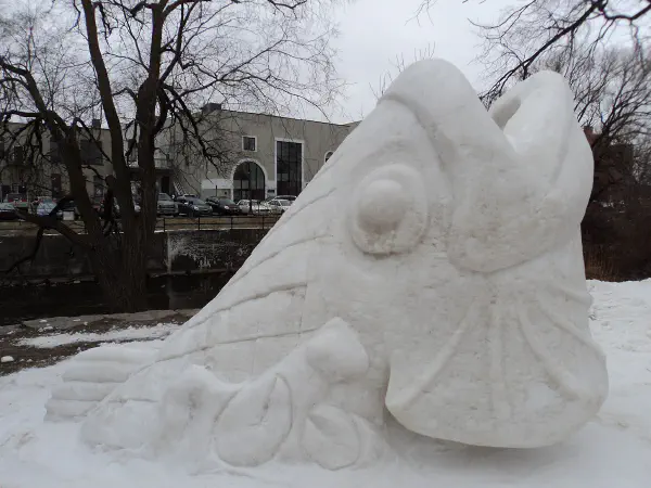 Large Fish snow sculpture