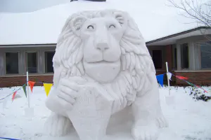 thumbnail of Lion snow sculpture