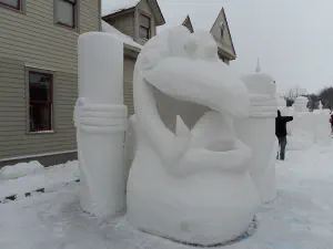 thumbnail of Pelican snow sculpture