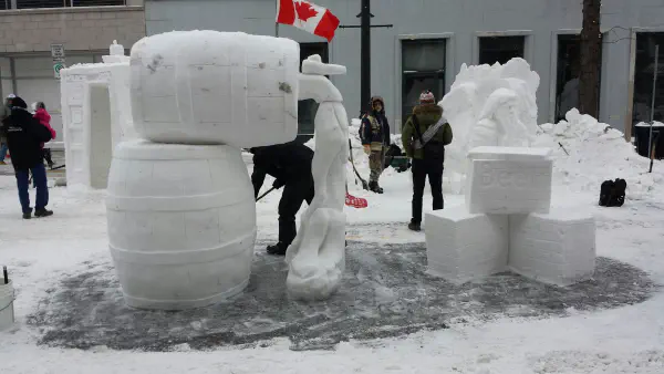 Roll Out the Barrel snow sculpture