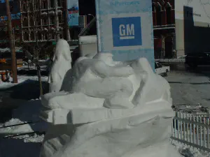 thumbnail of Snowmobiler snow sculpture